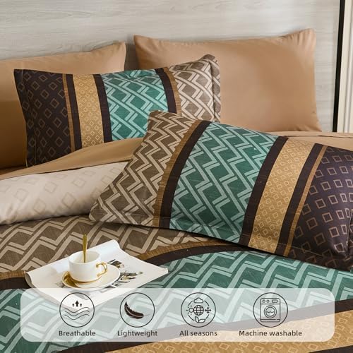 Cottolester Queen Comforter Set 7 Pieces,Boho Striped Bed in a Bag