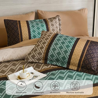 Cottolester Queen Comforter Set 7 Pieces,Boho Striped Bed in a Bag