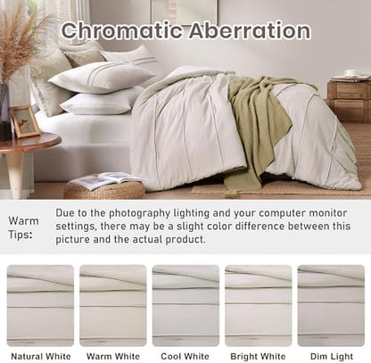Beige Boho Twin XL Comforter Set, 2 Piece Pinch Pleat Boho Bedding Sets, Dorm Twin XL Comforter for College Girls Boys(Beige,66"*90")