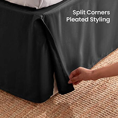 SLEEP ZONE Pleated Bed Skirts King Size, 15 inch Tailored Drop Easy Fit Bedskirt, Anti-Static, Fade Resistant (King, Black)