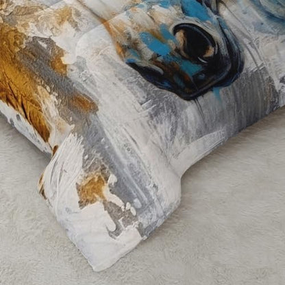Nttopship Horse Canvas Comforter Set Full Size, 100% Soft Ultra-fine Fiber Four Season White Horse Comforter and 2 Pillow Case