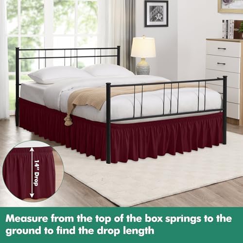 Wrap Around Full Size Bed Skirt Split Corners 14" Drop-Elastic Dust Ruffle