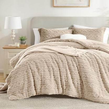 Homelike Moment Fluffy Twin Size Comforter Set, Beige Warm Fleece Comforter Twin Bed Set for Winter