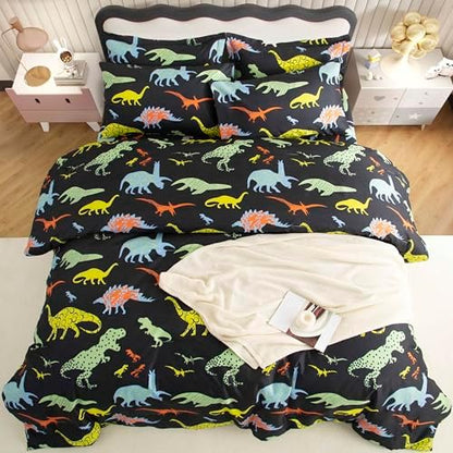 SDY 7PCS Dinosaur Comforter Set Full Size Cute Printed Comforter Sets Bed in a Bag for Toddler,Girls Boys and Kids,Dinosaur Bedding with 1Comforter, FlatSheet, FittedSheet and Pillowcases & Shams