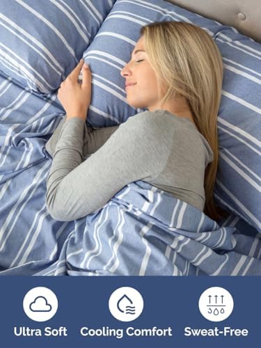 CGK Linens Extra Deep King Fitted Sheet - Fitted Sheet Only - Blue Stripes