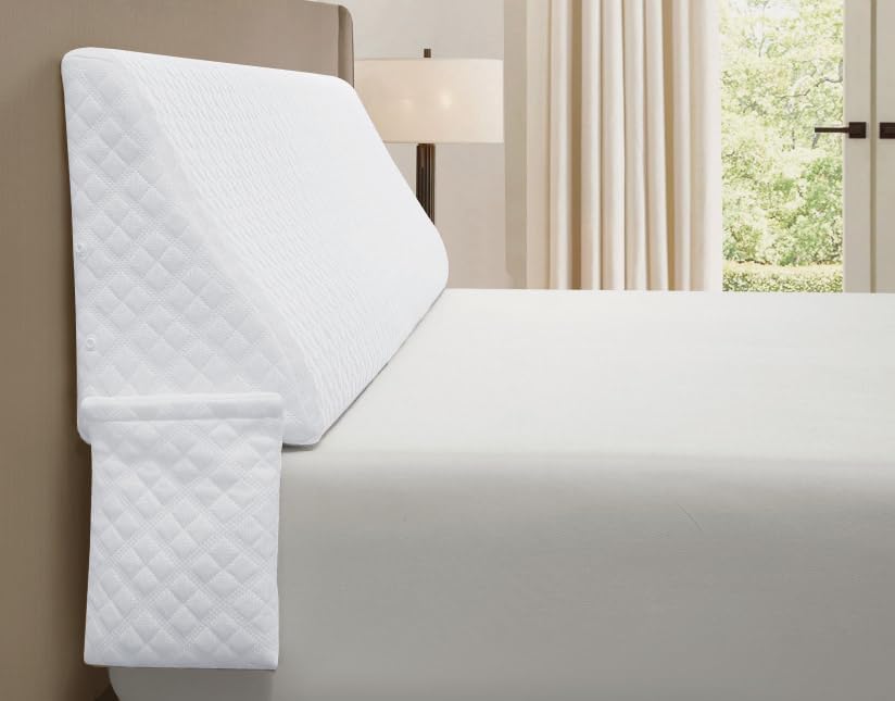 Aeropostale Foam-Filled Bed Wedge Pillow for Twin Beds – Dorm, Kids & Teen Rooms – Headboard Gap Filler with Side Pocket for Bedside Essentials, White
