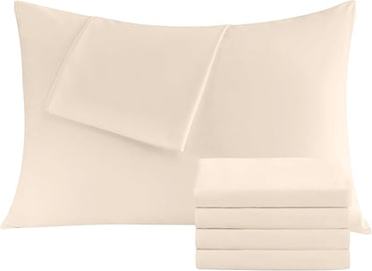 Pillowcases Queen 4 Pack, 20x30 Pillow Cases with Envelope Closure, Soft Plain Brushed Microfiber Covers Breathable Wrinkle-Resistant, Beige