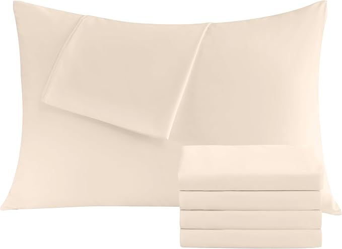 Pillowcases Standard 4 Pack, 20x26 Pillow Cases with Envelope Closure, Soft Plain Brushed Microfiber Covers Breathable Wrinkle-Resistant, Beige