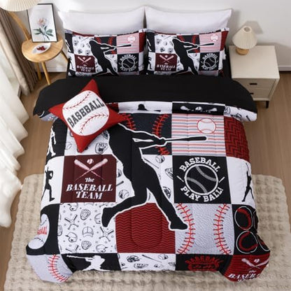 A Nice Night Sports Baseball Comforter Full Bedding Sets for Boys,Red
