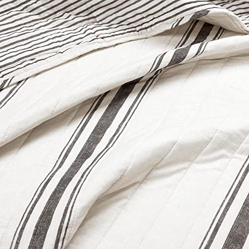 Lush Decor Farmhouse Stripe Reversible Quilt Cotton Queen Size 3 Piece Set Full/Queen Black - Farmhouse Bedding Set Queen Quilt - Striped Bedding