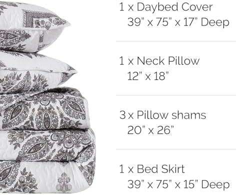 Twin Daybed Quilt Set, 6-Piece Quilt Bedding Cover, Shams, bed skirt, Grey