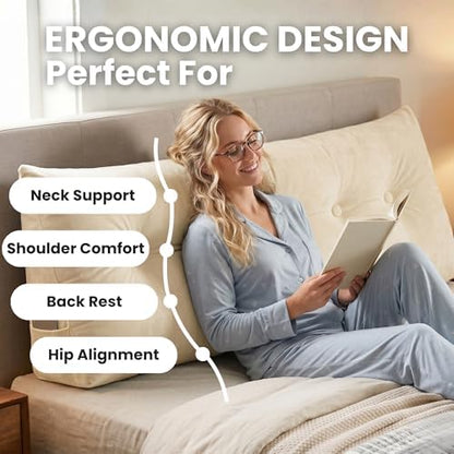 Arlee Memory Foam Headboard Pillow, Lumbar Support, Boucle, Cream, Queen
