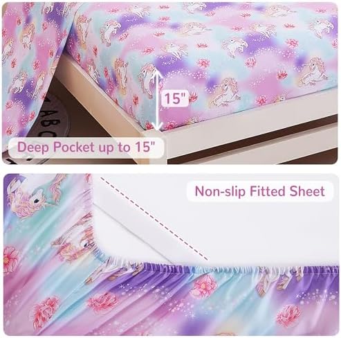 Viviland Kids Full Bedding Sets, Girls Comforter, Unicorn Pink Rainbow
