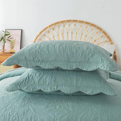 HoneiLife King Quilt Bedding Set - 3 Piece Microfiber Quilt Sets Lightweight Bedspreads Reversible Coverlets Retro Bed Cover Quilt King Size All Season Quilts-Sage Green