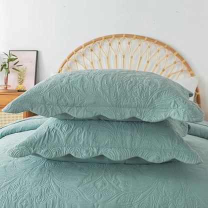 HoneiLife King Quilt Bedding Set - 3 Piece Microfiber Quilt Sets Lightweight Bedspreads Reversible Coverlets Retro Bed Cover Quilt King Size All Season Quilts-Sage Green