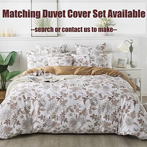 FADFAY Sheets Set Twin XL Vintage White and Brown Floral Bedding Elegant Peony Sheets Shabby Rose Farmhouse Bedding 100% Egyptian Cotton 800 Thread Count Deep Pocket Fitted Sheet 4Pcs, Twin XL Size