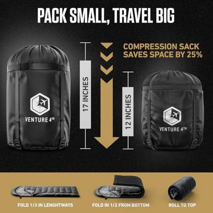 VENTURE 4TH Backpacking Sleeping Bag for Camping - Single, XXL & Double
