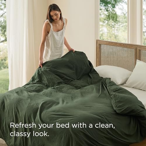 Bedsure Prewashed Duvet Cover Only, Cotton-Like Feel, Olive Green, King