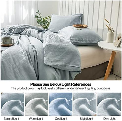 Simple&Opulence 100% Linen Duvet Cover Set 2pcs Basic Style Natural French Washed Flax Solid Color Soft Breathable Farmhouse Bedding with Button Closure - Dusty Blue, Twin