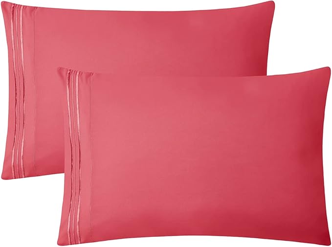 Clara Clark Bed Sheets, Premier 1800 Series 4 Piece Bed Sheet Set, Deep Pocket, Wrinkle, Fade, Stain Resistant, Luxury Soft Bedding Sheets & Pillowcases, King, Coral Pink