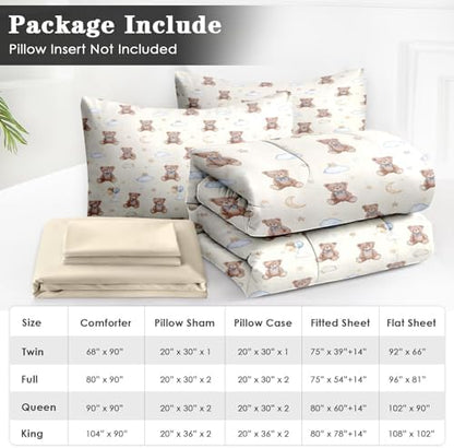 WeCozy Full Comforter Set with Sheets, 7 Pieces Cute Bear Bedding