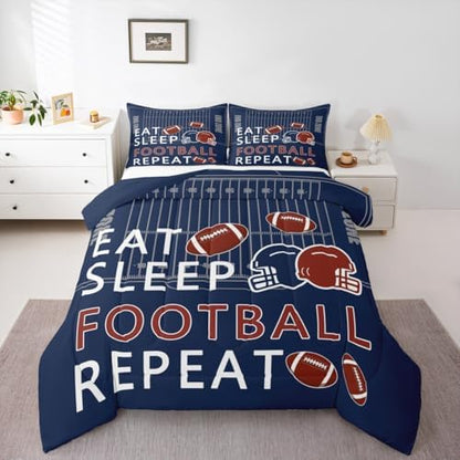 Castle Fairy Rugby Twin Size Comforter Set,Football Field Quilt Set Soft Bed Collection,Ball Sports Games Navy Blue Bedding Comforter for Boys Girls Room Decor,2 Pcs