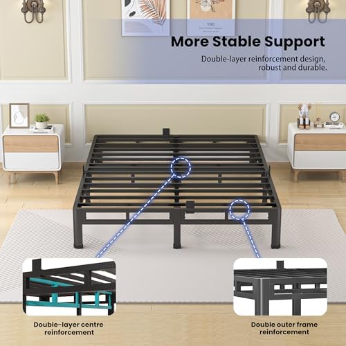 NKZ Metal Platform Bed Frame Queen Size, 7 Inch Dual-Layer Heavy Duty Base
