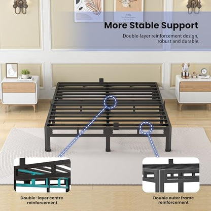 NKZ Metal Platform Bed Frame Queen Size, 7 Inch Dual-Layer Heavy Duty Base