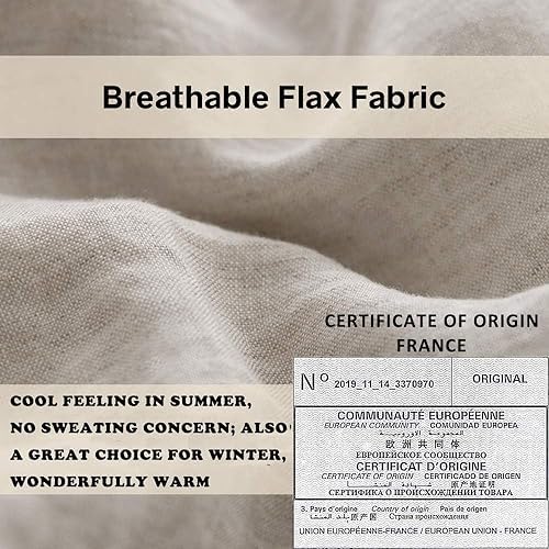 Simple&Opulence 100% Linen Duvet Cover Set with Embroidery Border Washed - 3 Pieces (1 Duvet Cover with 2 Pillow Shams) with Button Closure Soft Breathable Farmhouse - Linen, Queen Size