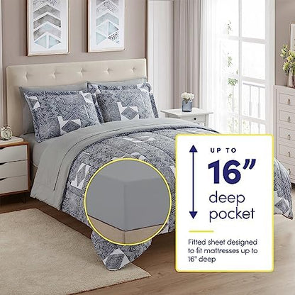 Sweet Home Collection 7 Piece Comforter Set Bag Solid Color All Season Soft Down Alternative Blanket & Luxurious Microfiber Bed Sheets, Tulsa, King