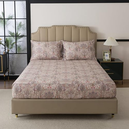 FADFAY Vintage Paisley Brown Sheet Set Twin XL Size for College, 4-Piece 100% Cotton Bedding, Soft & Breathable Deep Pocket Fitted Sheet for All Seasons