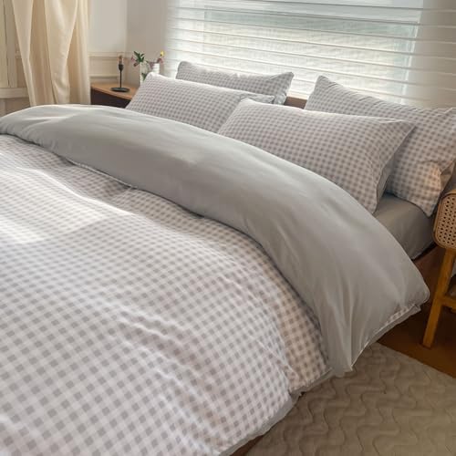 NSNLGSGC Light Gray Gingham Duvet Cover Set, Queen