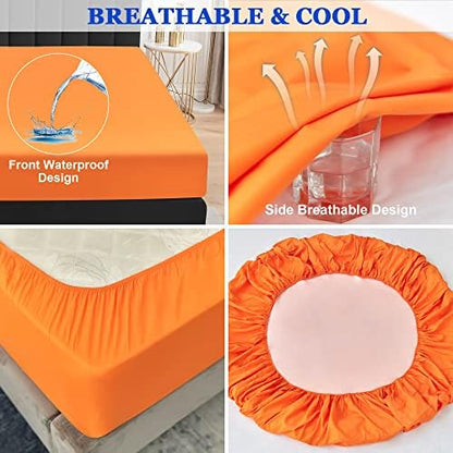 Sufdari Cal King Mattress Protector,Waterproof Mattress Protector,Fitted Sheet Style Mattress Cover with 18" Deep Pocket,Washable and Comfortable-Orange,California King