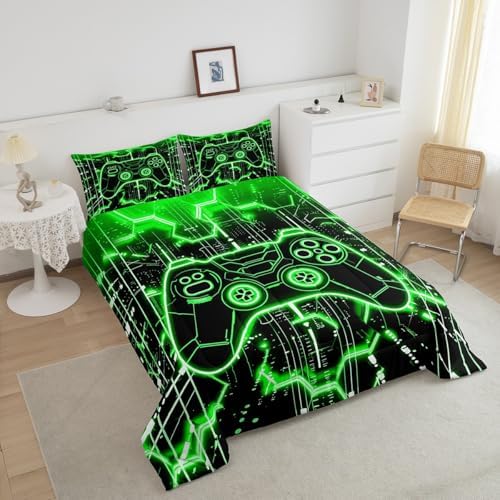 Feelyou Kids Green Gamer Comforter Set Full Size for Boys Girls
