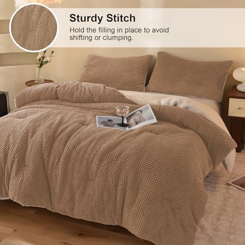 LLanCL 3D Jacquard Design Comforter Set, Ultra-Soft Warm Twin Size Sherpa Fur Plush 2-Pieces Sets Luxury Cozy Bedding with 1 Pillowcase (68"x90", Beige)
