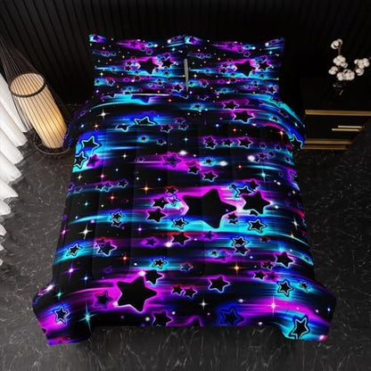 Nttopship Colorful Sky Meteor Stars Comforter Set Queen Size,Beautiful Galaxy Bedding Sets 3-Pieces for Boys Girls Teen Room Decorat, Soft Lightweight Bed Set with Comforter 2 Pillowcases