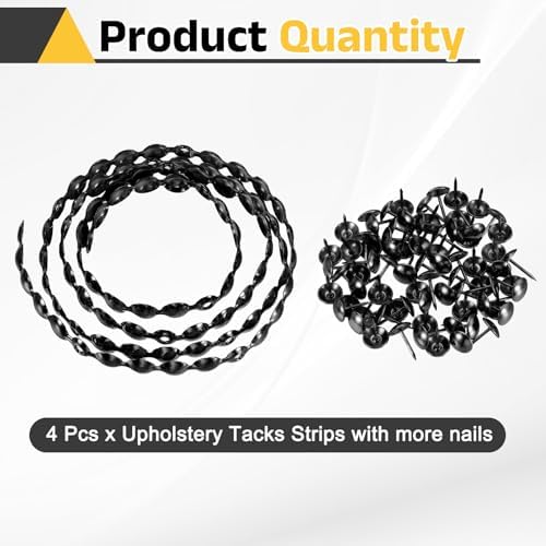 uxcell Upholstery Nailhead Trim, 4 Meters Glossy Upholstery Tacks Strips, Decorative Nail Trims with Nails for Sofa Headboard, Chair DIY Furniture Accessory (11mm Black)