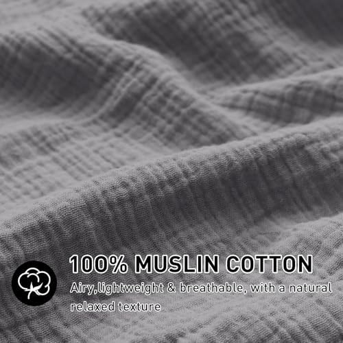 EMME Muslin Cotton Duvet Cover Set Linen Like Dark Grey Queen