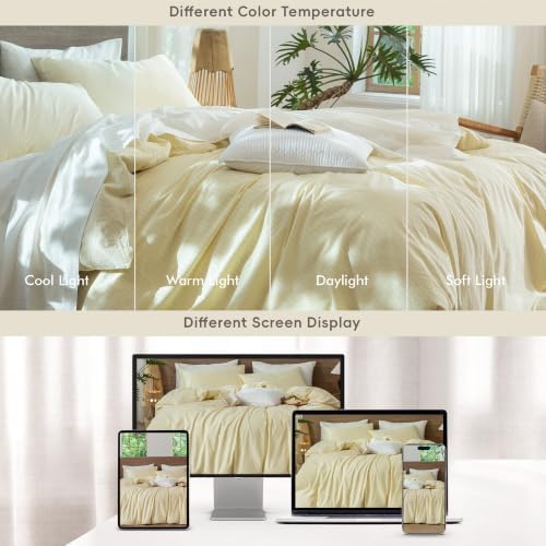 MooMee Striped Duvet Cover Set 100% Washed Cotton Linen Like King
