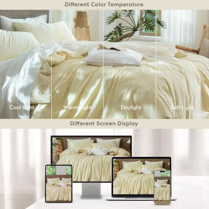 MooMee Striped Duvet Cover Set 100% Washed Cotton Linen Like King