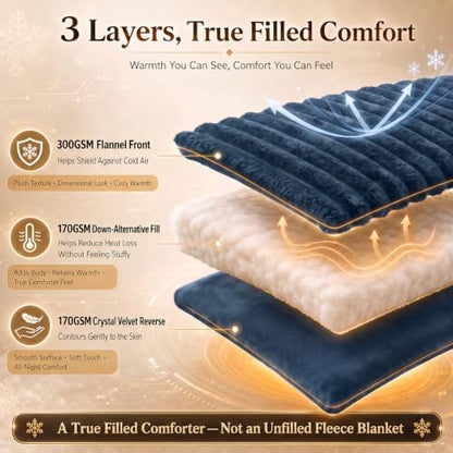 CozyLux Fleece King Size Comforter Set, 3 Piece Warm Mineral Blue Bedding