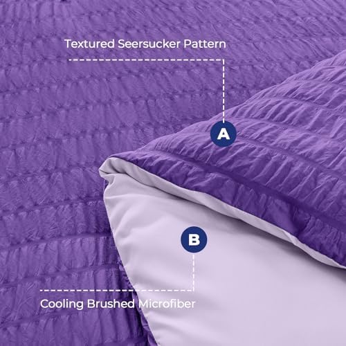 HYMOKEGE Dark Purple/Lavender Twin Comforter Set Seersucker 5 Pieces, All Season Luxury Bed in a Bag for Bedroom, Bedding Set with Comforter, Sheets, Pillowcase & Sham