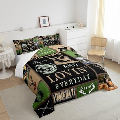 Feelyou Big Pike Fish Bedding Set - Deer Comforter Set for Kids Boys Girls - Twin Size with 1 Comforter and 1 Pillowcase