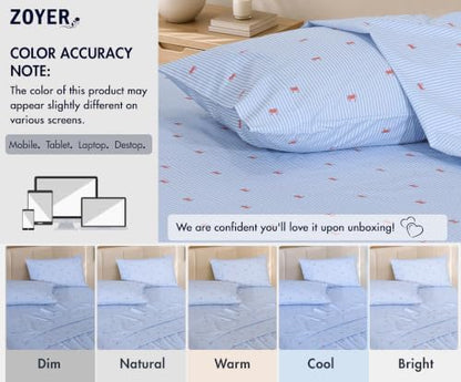 ZOYER 100% Cotton Sheets – Twin Size Percale Bedding, Cooling & Breathable, Durable with a Crisp, Soft & Comfortable Feel, 16" Deep Pocket, 3-Piece Set, Crab Stripe