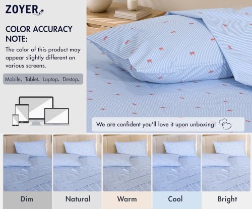 ZOYER 100% Cotton Sheets – Queen Size Percale Bedding, Cooling & Breathable, Durable with a Crisp, Soft & Comfortable Feel, 16" Deep Pocket, 4-Piece Set, Crab Stripe