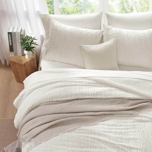 Full Size Comforter Set White Tufted Boho Bedding Sets Farmhouse 7 Pieces