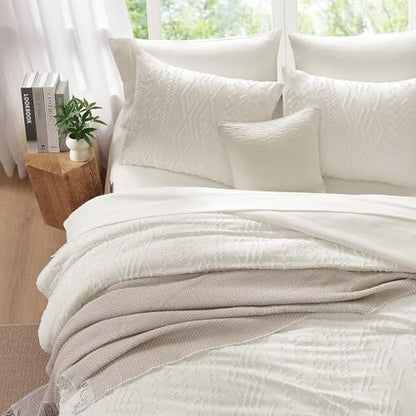 Full Size Comforter Set White Tufted Boho Bedding Sets Farmhouse 7 Pieces