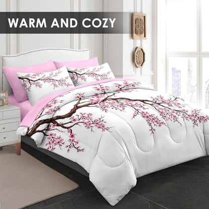 Pamnest King Comforter Set with Sheets, 7 Pieces Japanese Cherry Bedding