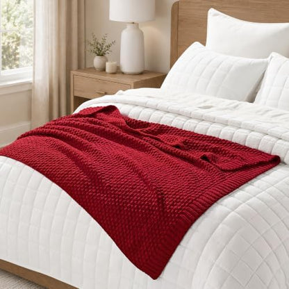 EVERGRACEHOME Chunky Chenille Knit Throw Blanket, 60 x 80, Classic Red