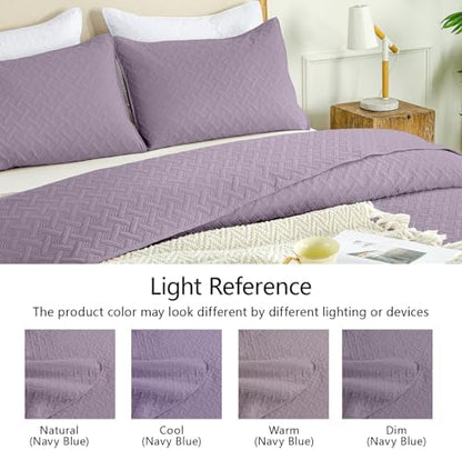 FLYMME Quilts Queen Size,Lightweight Grayish Purple Bedspreads,Basket Weave Pattern,Ultra Soft Microfiber Bed Coverlet 3 Pieces for All-Seasons (1 Quilt,2 Shams)